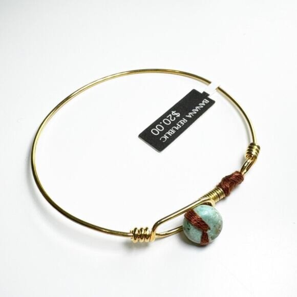 Banana Republic Gold Wire Bangle Bracelet with Turquoise Stone Accent - Picture 1 of 10